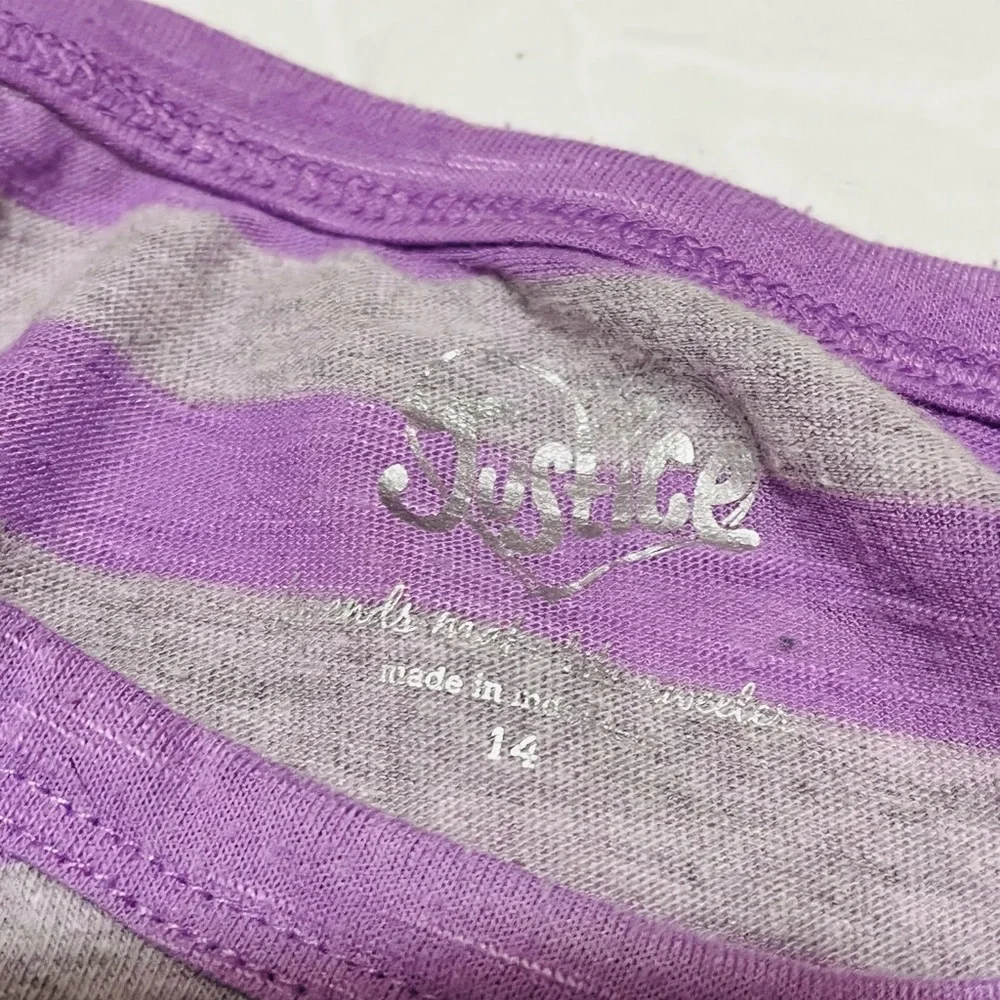 Justice Girls Purple And Gray Striped Long Sleeve Shirt SZ 14